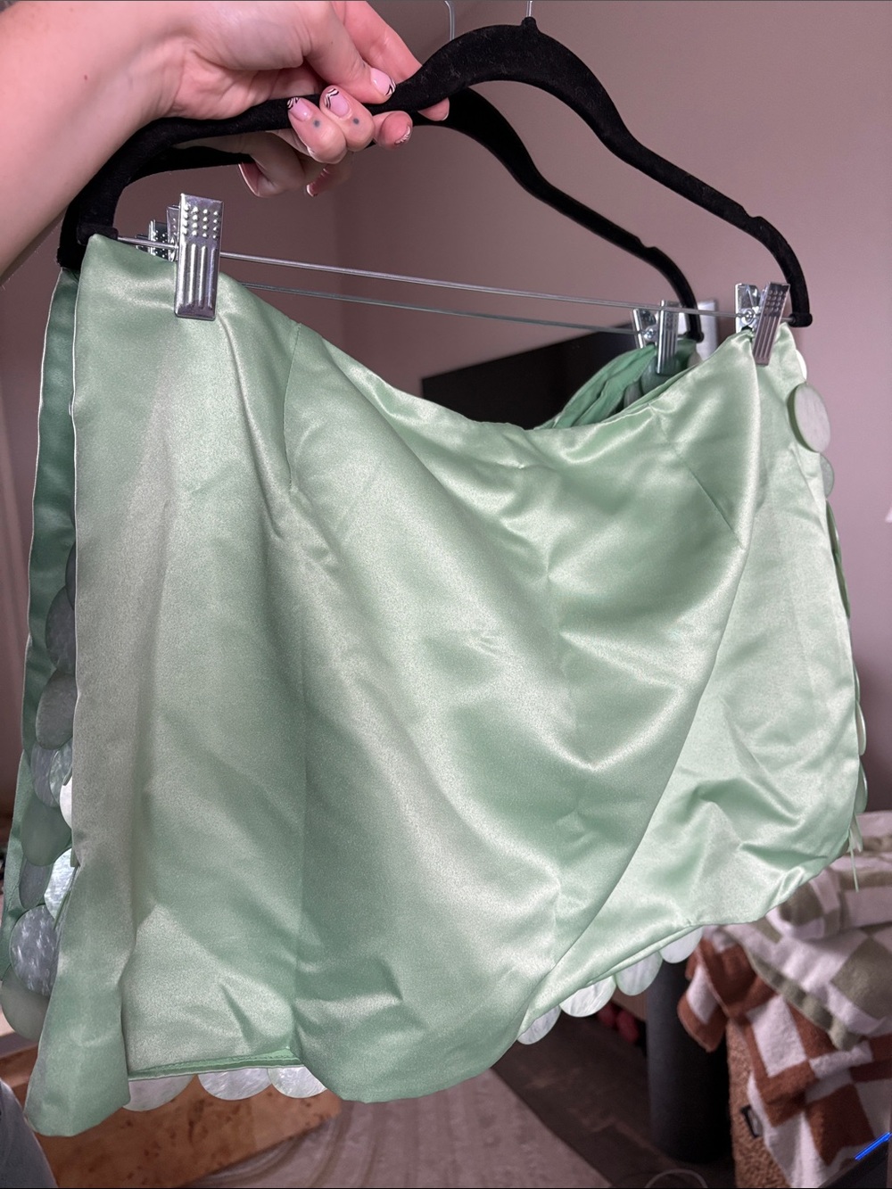 Green Sequin Shell Mini Skirt - Picture 5 of 5